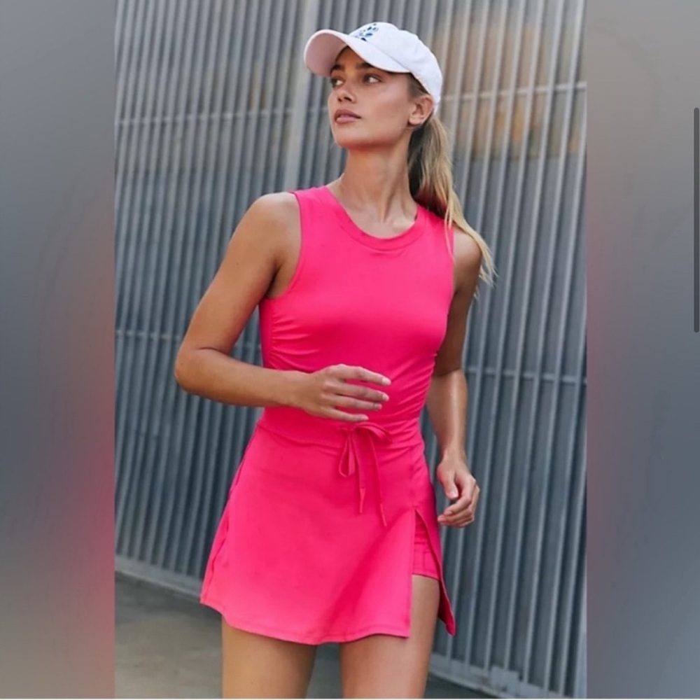 FP Movement by Free People Neon Pink Athletic Mini Dress with Drawstring